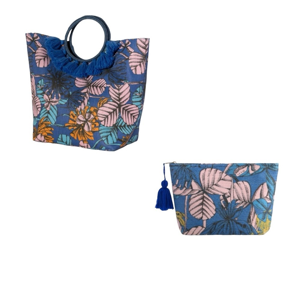 SHIRALEAH Blue Floral Tote and Zip Pouch Bundle NWT